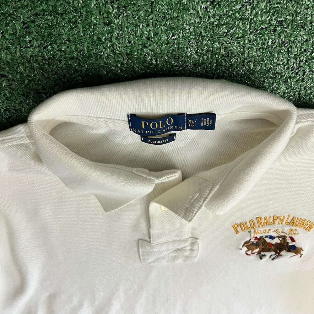 Polo Ralph Lauren Custom Fit Triple-Pony Stampede Mesh Polo Shirt Size XL White - Picture 6 of 10